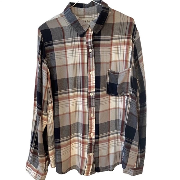 Knox Rose Plaid Lace Back Button Up Soft Boho Flannel Cottagecore Grunge Medium - Picture 3 of 10